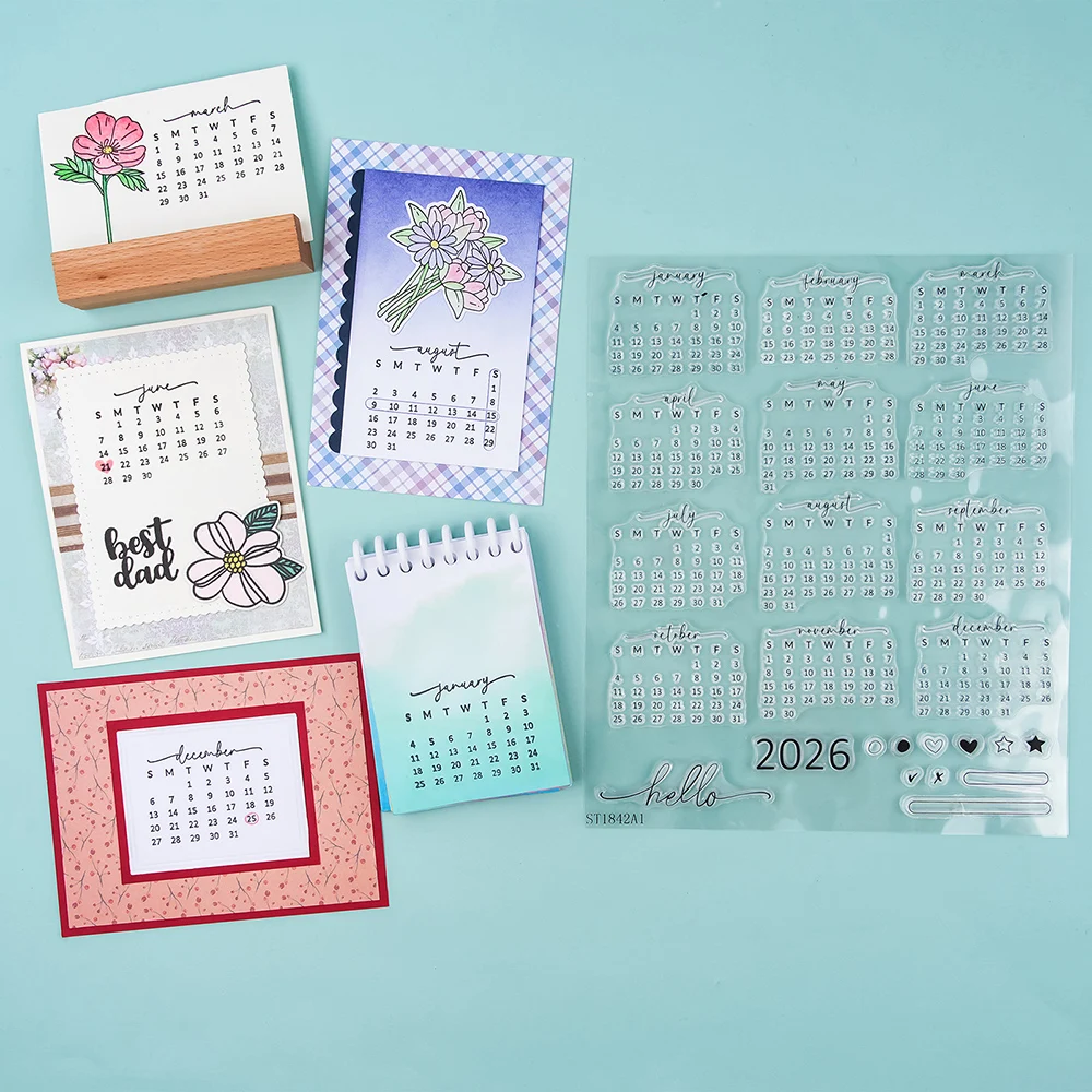 Rubber Date Stamp - Calendario fecha 2026 sello transparente hora
