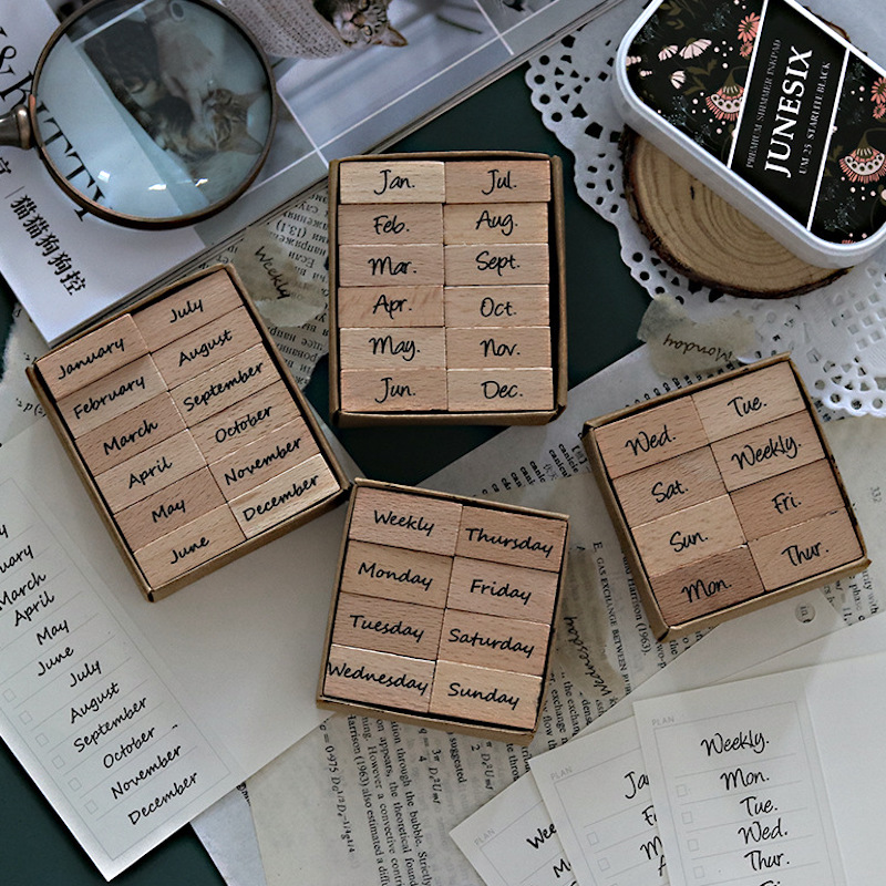 Rubber Date Stamp - Sellos de madera con calendario del